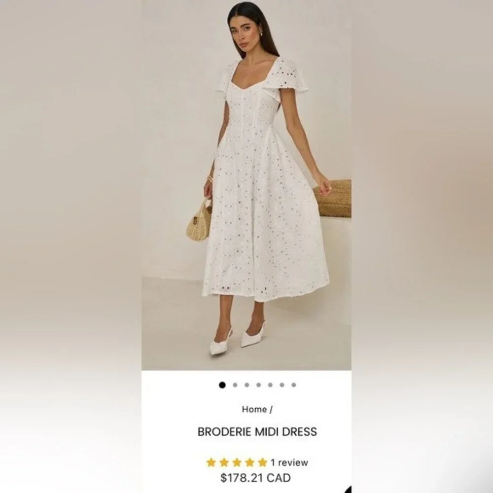 NWT Size XL - Extro&Vert Ada Flutter-Sleeve Broderie Midi Dress (NWT US$ 123) - Picture 8 of 16